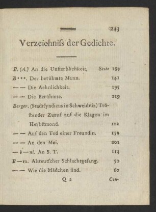 Verzeichniss der Gedichte