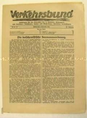 Mitteilungsblatt "Verkehrsbund" zur Reichskonferenz der Fachabteilung der Transportarbeiter und Kraftwagenführer
