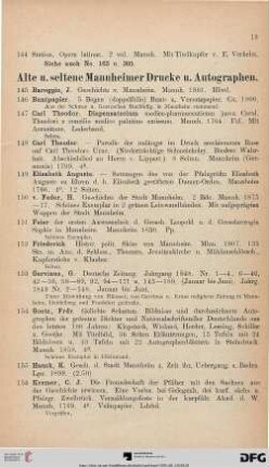Alte u. seltene Mannheimer Drucke u. Autographen (Nr. 145-180)