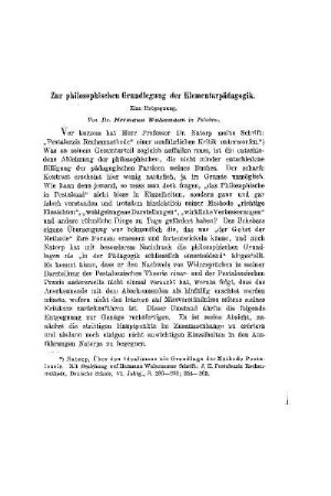Zur philosophischen Grundlegung der Elementarpädagogik : eine Entgegnung