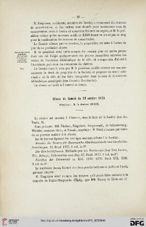 Séance du Comité du 13 octobre 1873