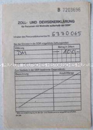 Zollerklärung der DDR für ausländische Staatsbürger