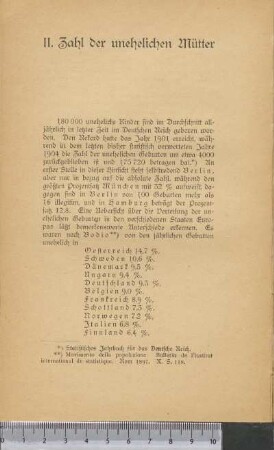 II. Zahl der unehelichen Mütter