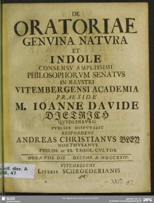 De Oratoriae Genuina Natura Et Indole