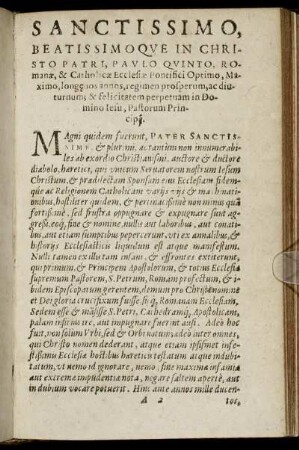 Sanctissimo, [...] Paulo Quinto, Romanæ, Catholicæ Ecclesiæ Pontifici Optimo [...]