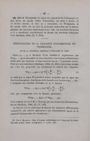 DÉMONSTRATION DE LA PROPRIÉTÉ FONDAMENTALE DES WRONSKIENS.