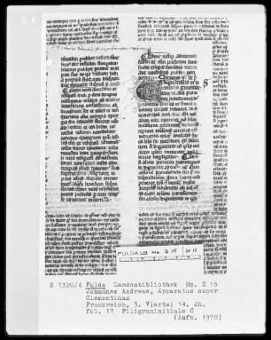 Johannes Andreae, Apparatus super Clementinas — Ornamentaler Schriftsatz mit Initiale C, Folio 17recto