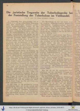 Die juristische Tragweite der Tuberkulinprobe bei der Feststellung der Tuberkulose im Viehhandel.