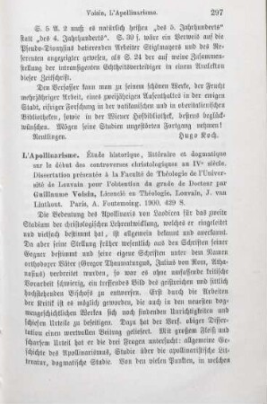 297-298 [Rezension] Voisin, Guillaume, L' apollinarisme