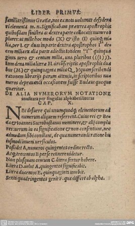 DE ALIA NUMORUM NOTATIONE inusitata per singulas alphabeti literas CAP. X.