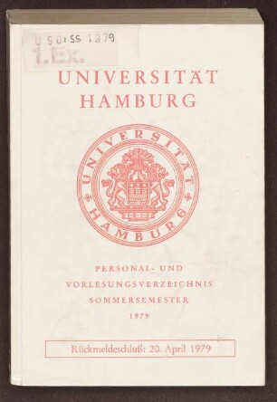 SS 1979: Personal- und Vorlesungsverzeichnis // Hamburgische Universität