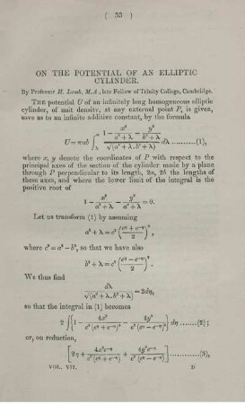 On the potential of a elliptic cylinder.