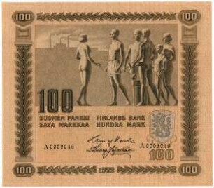Geldschein, 100 Markka, 1922
