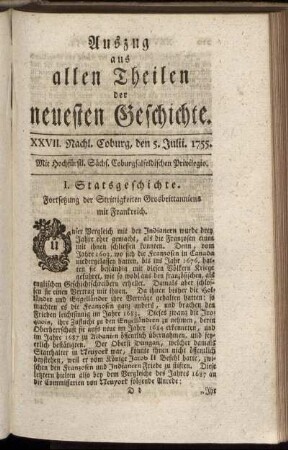 XXVII. Nachl. Coburg, den 5. Julii. 1755.