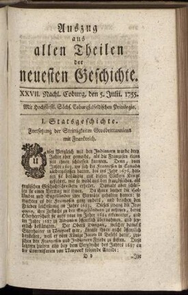 XXVII. Nachl. Coburg, den 5. Julii. 1755.