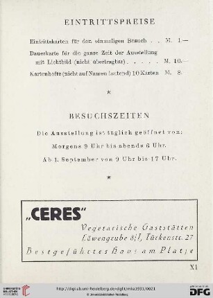 Eintrittspreise / Besucherzeiten