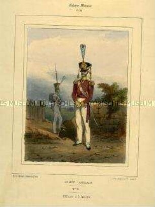 Uniformdarstellung, Offizier und Gemeiner der Infanterie, Königreich Großbritannien, 1840/1850. Tafel Nr. 53 aus: Galerie Militaire.