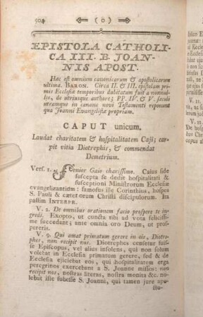 Epistola Catholica III. B. Joannis Apost. Caput unicum.