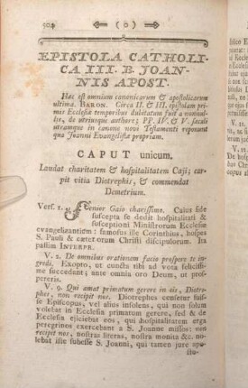 Epistola Catholica III. B. Joannis Apost. Caput unicum.