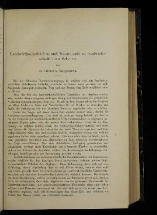 Landwirtschaftslehre und Naturkunde in landwirthschaftlichen Schulen.