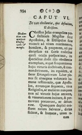 Caput VI. De voto obedientiæ, ejus definitione, & divisione.