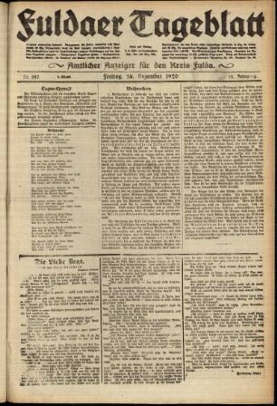 Erste Ausgabe vom Freitag, den 24. Dezember 1920.