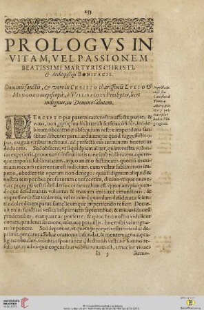 Prologvs in vitam, vel passionem beatissimi martyris Christi, & Archiepiscopi Bonifacii