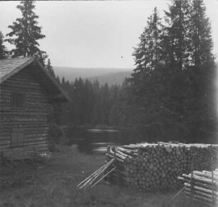 Plöckensteinsee : Blockhütte am Ufer des Plöckensteinsees im Böhmerwald.