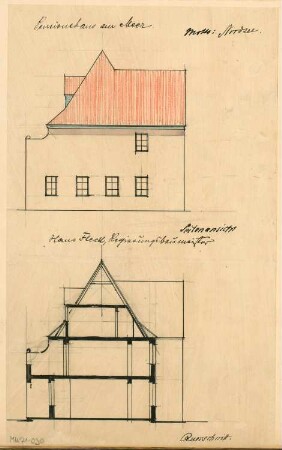 Pension am Meer Monatskonkurrenz Februar 1906: Aufriss Seitenansicht, Querschnitt