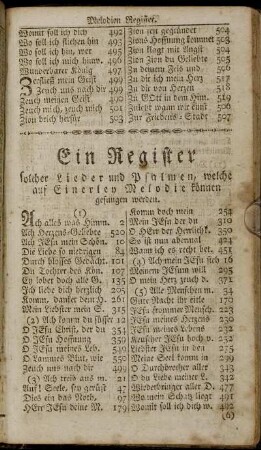 Ein Register solcher Lieder und Psalmen, welche auf Einerley Melodie können gesungen werden.