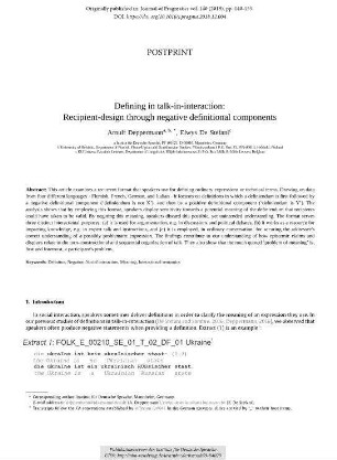 Defining in talk-in-interaction: Recipient-design through negative definitional components
