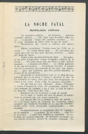La noche fatal : Monólogo cómico