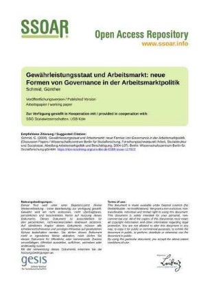 Gewährleistungsstaat und Arbeitsmarkt: neue Formen von Governance in der Arbeitsmarktpolitik