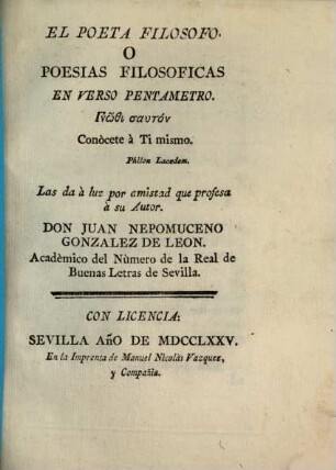 El Poeta Filosofo O Poesias Filosoficas En Verso Pentametro, [4]