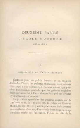 Deuxième partie. L'école moderne. 1850 - 1882