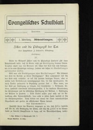 Ziller und die Pädagogik der Tat : (Fortsetzung)