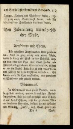 Von Zubereitung unterschiedlicher Muße.