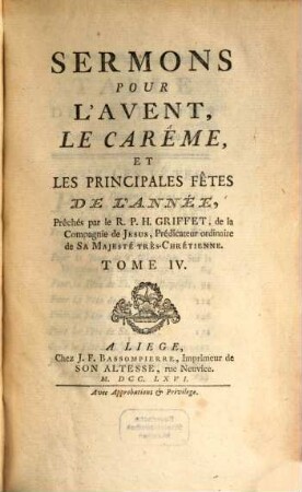 Sermons Pour L'Avent, Le Carême, Et Les Principales Fêtes De L'Année, 4