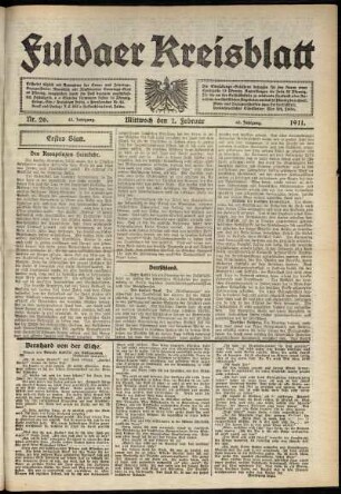 Erste Ausgabe vom Mittwoch, den 01. Februar 1911.