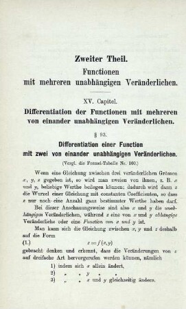 Zweiter Theil. Functionen mit mehreren unabhängigen Veränderlichen.