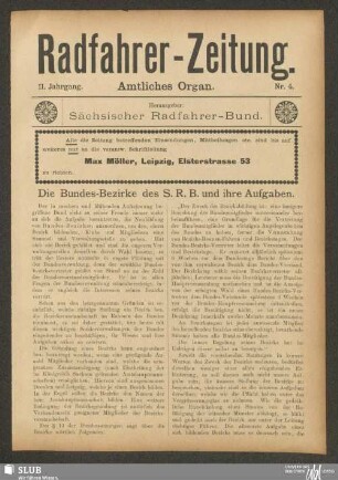Radfahrer-Zeitung : illustrierte Fachzeitschrift für den Radfahrsport : amtliches Organ des Sächsischen Radfahrer-Bundes