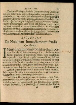 Sectio IIII. De Nobilium Immediatorum feudis Constitutis