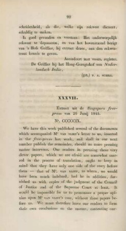 XXXVII. Extract uit de Singapore free-press van 26 Junij 1845. No. CCCCCIX
