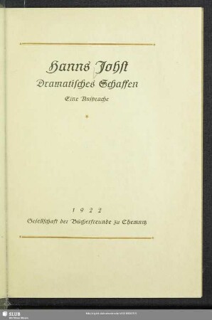 Dramatisches Schaffen : eine Ansprache