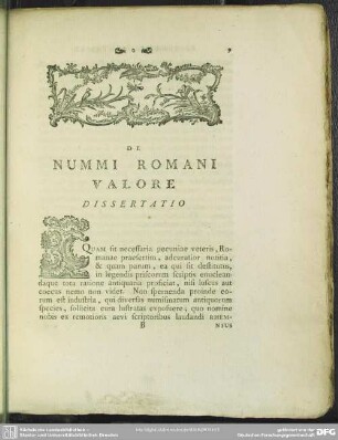 De Nummi Romani Valore Dissertatio