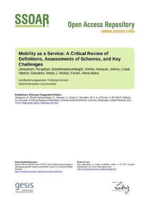 Mobility as a Service: A Critical Review of Definitions, Assessments of Schemes, and Key Challenges