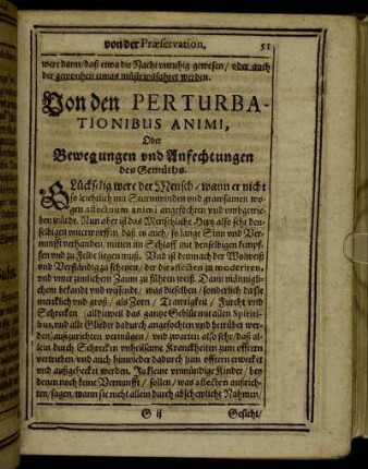 Von den Perturbationibus Animi, Oder Bewegungen und Anfechtungen des Gemüths.
