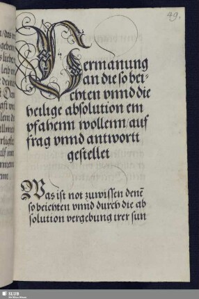 Vermanung an die so beichten vnnd die heilige absolution empfahenn wollenn
