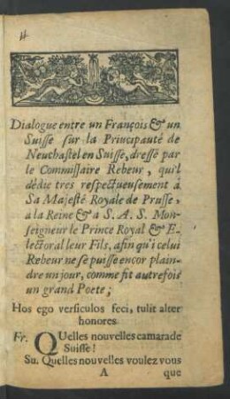 Dialogue entre un François & un Suisse sur la Principauté de Neuchastel en Suisse