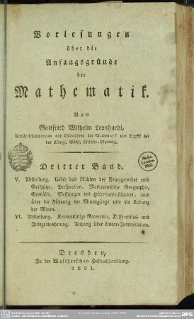 3: Vorlesungen über die Anfangsgründe der Mathematik